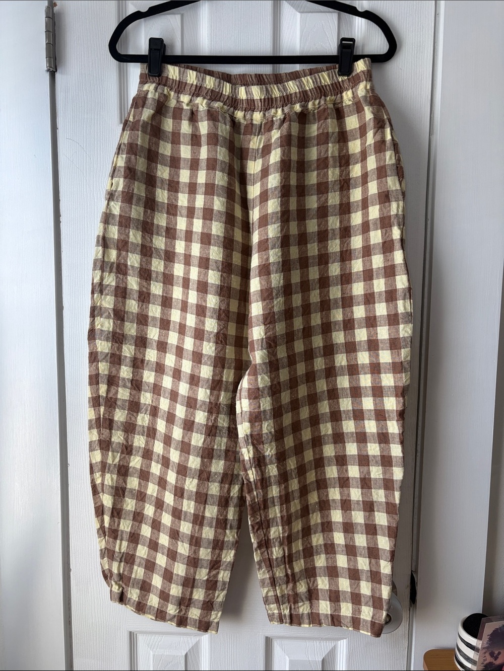 OFFON Clothing Vivian Pant Checkered Brown and Butter Cream Elastic-Waist Pants